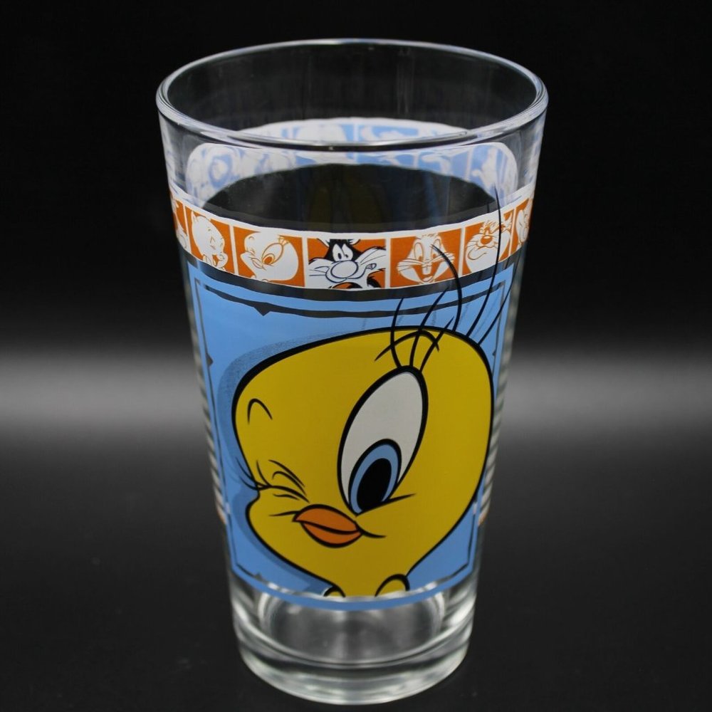 Tweety Bird Winking 16oz Pint Glass Looney Tunes Strip Sylvester Gossamer Vtg 99